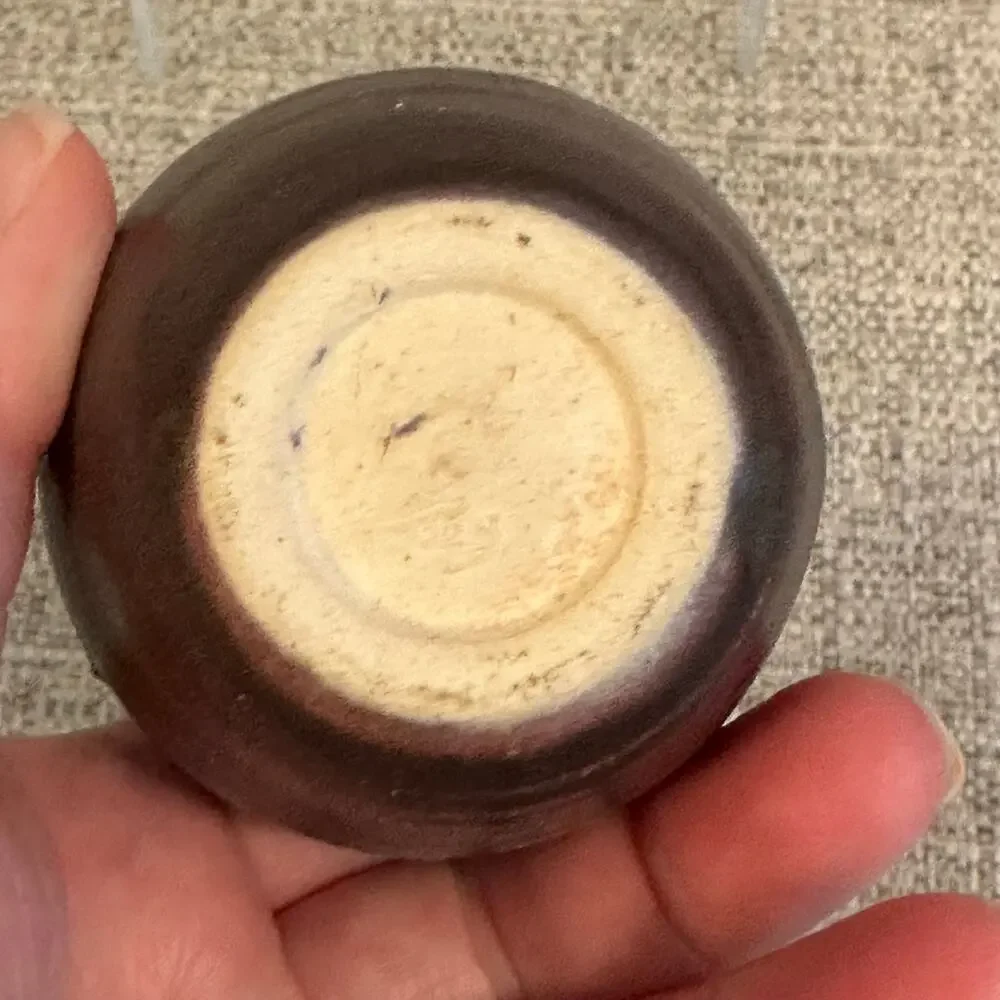 Signed Studio Pottery Mini Bud Vase w/ Builtin Flower Frog Sig on (illegible)